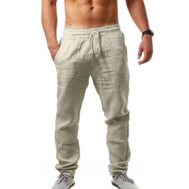 2020 Neue Männer Baumwolle Leinen Hosen Männliche Sommer Atmungsaktive Einfarbige Leinenhose Fitness Streetwear M-3XL
