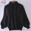 Suéter de cuello alto grueso de Mohair blanco Otoño Invierno dulce moda linterna manga Casual Color sólido pulóver pull femme