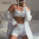 FSDA Summer Ribber Damen Set Weißes Spaghettiträger Crop Top und Mini Biker Shorts Stickerei Zweiteiler Sexy Outfit Party