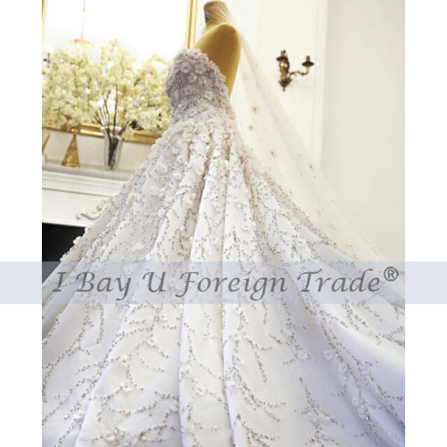 Luxury Wedding Dress 2021 Full Heavy Beading 3D Flower Sparkle Bride Dress