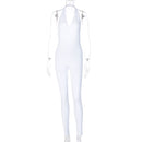 Simenual sólido ceñido al cuerpo Halter mujer monos largos ajustados sin espalda sin mangas entrenamiento monos ropa deportiva mono básico de moda