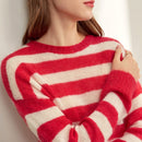 Amii Herbst Frauen Gestreifter Strickpullover Weibliche Lässige Rundhalsausschnitt Langarm Lose Rollkragenoberteile 11970663