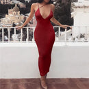Frauen Damen Solide Sexy Skinny Slim Bodycon Ärmellos Aushöhlen Sommer Clubwear Party Langes Maxikleid