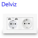 Delviz EU-Standard-USB-Steckdose, Doppelsteckdose, 16 A Qualitäts-Netzteil AC 110 ~ 250 V, 146 mm * 86 mm, Doppelrahmen-Wand-USB-Steckdose