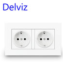 Delviz EU-Standard-USB-Steckdose, Doppelsteckdose, 16 A Qualitäts-Netzteil AC 110 ~ 250 V, 146 mm * 86 mm, Doppelrahmen-Wand-USB-Steckdose