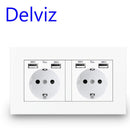 Delviz EU-Standard-USB-Steckdose, Doppelsteckdose, 16 A Qualitäts-Netzteil AC 110 ~ 250 V, 146 mm * 86 mm, Doppelrahmen-Wand-USB-Steckdose