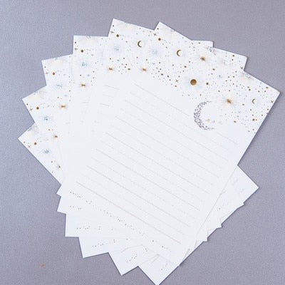 Vintage Paper Letter Europe Type High-End Bronzing Starry Moon Blessing Letter mit Umschlag Schreibpapier Büromaterial