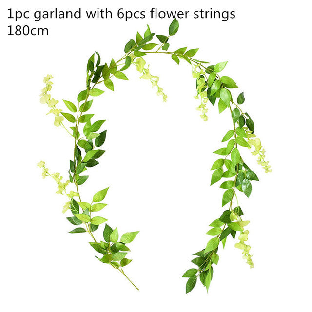 Guirnalda de hojas de eucalipto verde, flores artificiales de glicinia, planta falsa de ratán, vides de hojas de seda para decoración de boda, fiesta de cumpleaños