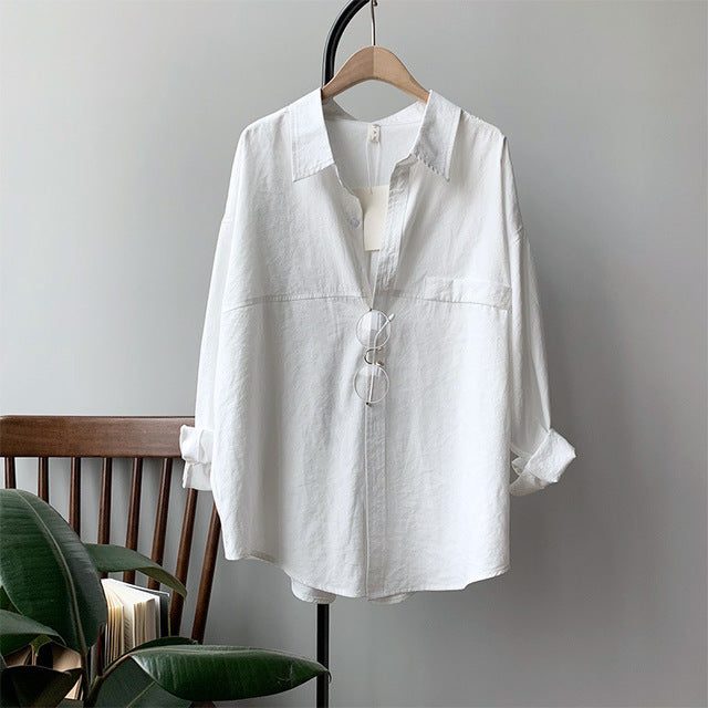 BGTEEVER Minimalistische Lose Weiße Hemden für Frauen Umlegekragen Solide Weibliche Hemden Tops 2020 Frühling Sommer Blusen