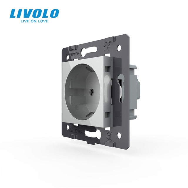 Livolo-Steckdosen-DIY-Teile, weiße Kunststoffmaterialien, EU-Norm, Funktionstaste für EU-Steckdose, VL-C7-C1EU-11