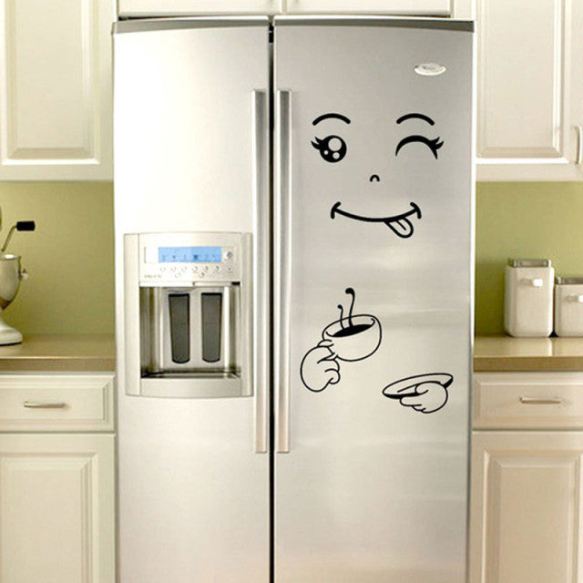 Funny Eating Drinking Smiley Face Wall Stickers For Dining Room Home Decoration Diy Vinyl Art Wall Decal Refrigerator Sticker