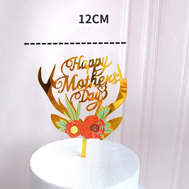 Neue farbige Blumen Happy Birthday Cake Topper Golden Acryl Geburtstagsfeier Dessert Dekoration für Babyparty Backzubehör