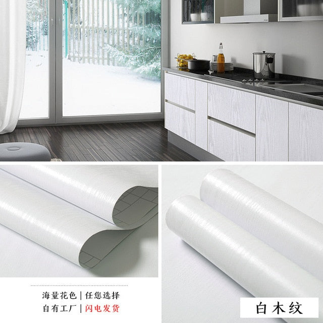 PVC Wood Grain Wallpaper Self Adhesive Waterproof Furniture Stickers Contact Paper Dormitory Kitchen Door Cabinet Desktop Decor