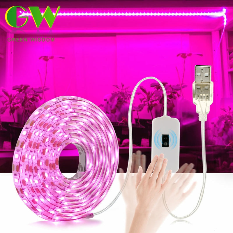 Luz LED de cultivo de espectro completo, tira de luz de cultivo USB de 0,5 m, 1 m, 2 m, 3 m, 2835 SMD DC5V, cinta LED Phyto para semillas, plantas, flores, invernaderos