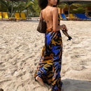 Colysmo Print Maxikleid Frauen Sexy Low Cut Wasserfallausschnitt Zurück Lace Up Sexy Kleider Seaside Party Club Wear Langes Kleid 2020 Neu