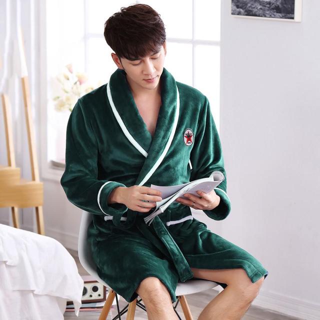 Men Casual Kimono Bathrobe Autumn Winter Flannel Long Robe Thick Warm Sleepwear Plus Size 3XL Nightgown Male Loose Home Wear