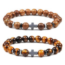 Gebet Männer Naturstein Holzperlen Rosenkranz Hämatit Kreuz Armbänder Onyx Meditation Armband Frauen Yoga Schmuck Homme Pulsera
