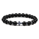Gebet Männer Naturstein Holzperlen Rosenkranz Hämatit Kreuz Armbänder Onyx Meditation Armband Frauen Yoga Schmuck Homme Pulsera