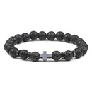 Gebet Männer Naturstein Holzperlen Rosenkranz Hämatit Kreuz Armbänder Onyx Meditation Armband Frauen Yoga Schmuck Homme Pulsera