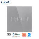 EsooLi Tuya Smart Life Glasscheibe EU/UK Standard-Touch-Schalter Zero/Single Fire Line Sprachsteuerung Licht Drahtloser Wandschalter