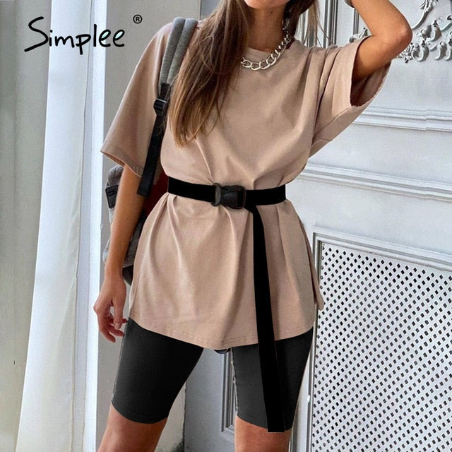 Simplee Casual Solid Outfits Damen Zweiteiler mit Gürtel Home Lose Sport Trainingsanzüge Mode Fahrrad Sommer Hot Suit 2020