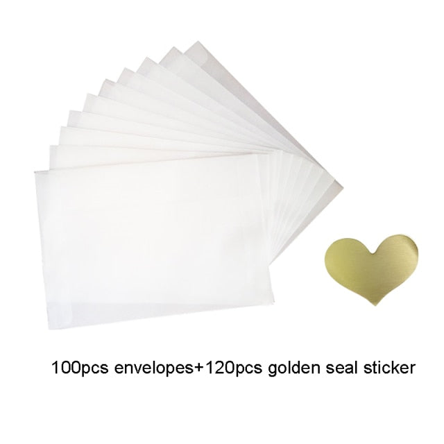 100 unids/lote sobres de vitela translúcidos en blanco DIY sobre de tarjeta de regalo multifunción con sello adhesivo para cumpleaños de boda