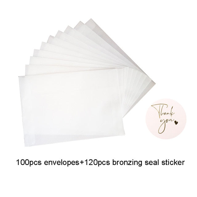 100pcs/lot Blank Translucent vellum envelopes DIY Multifunction Gift card envelope with seal sticker for wedding birthday