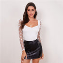 SHEIN Sweetheart Neck Polka Dot Flocked Mesh Gigot Sleeve Top Damen Herbst T-Shirts Solide, schmal geschnittene, elegante T-Shirts