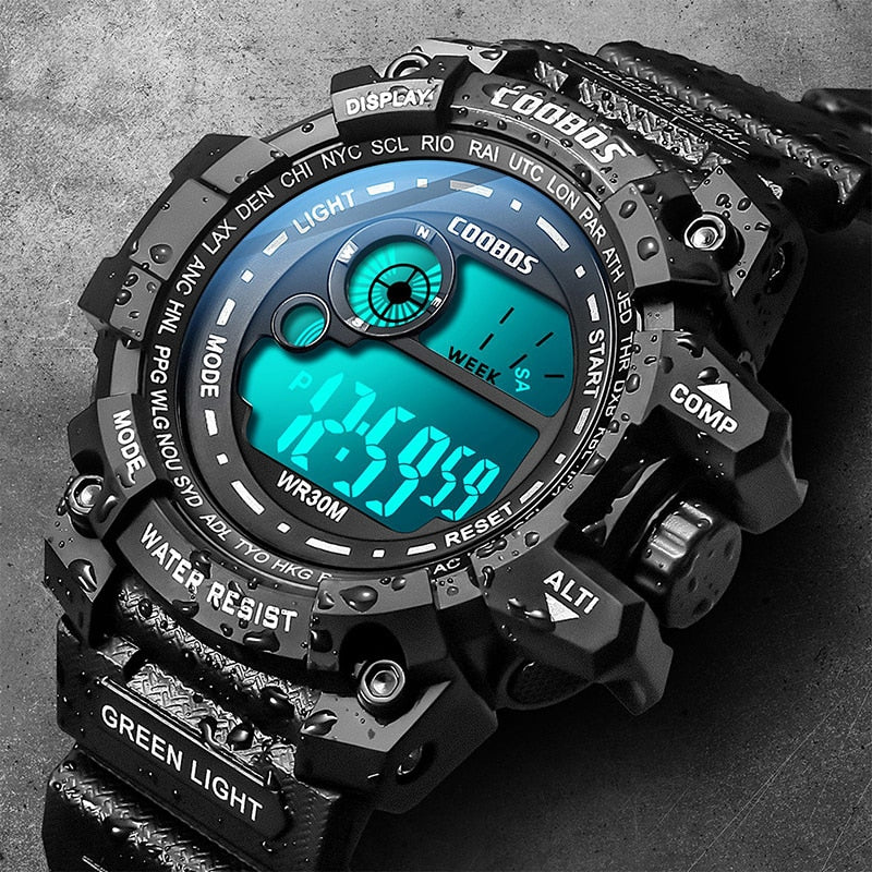 Coole leuchtende Männer Sportuhr High-End-Silikonband Militärarmbanduhr Led Kalender Wasserdichte Digitaluhr reloj de hombre
