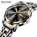 BELUSHI Top-Marken-Uhr-Mann-Edelstahl-Geschäfts-Datums-Uhr-wasserdichte leuchtende Uhren-Herren-Luxussport-Quarz-Armbanduhr