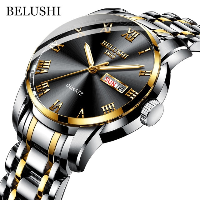 BELUSHI, reloj de marca superior para hombre, reloj de acero inoxidable con fecha de negocios, relojes luminosos impermeables, reloj de pulsera de cuarzo deportivo de lujo para hombre