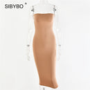 Sibybo schulterfrei trägerlos sexy Frauen Kleid ärmellos gerade langes figurbetontes Kleid rückenfreies lässiges Sommerfestkleid Frauen