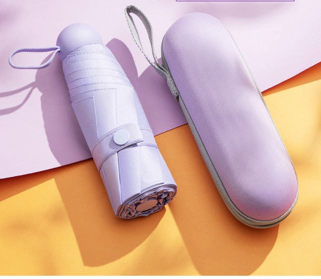 Fünf-Halte-Sonnenschirm-Sonnenschutz-UV-Klappschirm weiblicher Sonnenschirmregen Dual-Use-Kapsel kompakte tragbare Tasche