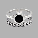 Echte 925er Sterlingsilber-Ringe für Frauen 2-lagige schwarze minimalistische dünne Kreis-Edelstein-Ring-Schmuckschnitzerei S925