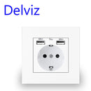 Delviz Wand-USB-Steckdose, viele neue Stilplatten, Schlafzimmersteckdose, AC 110 V-250 V 16 A Wand eingebettet, Doppel-USB-EU-Standard-Steckdose