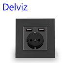 Delviz Wand-USB-Steckdose, viele neue Stilplatten, Schlafzimmersteckdose, AC 110 V-250 V 16 A Wand eingebettet, Doppel-USB-EU-Standard-Steckdose