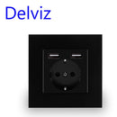 Delviz Wand-USB-Steckdose, viele neue Stilplatten, Schlafzimmersteckdose, AC 110 V-250 V 16 A Wand eingebettet, Doppel-USB-EU-Standard-Steckdose