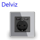 Delviz Wand-USB-Steckdose, viele neue Stilplatten, Schlafzimmersteckdose, AC 110 V-250 V 16 A Wand eingebettet, Doppel-USB-EU-Standard-Steckdose