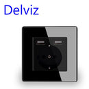 Delviz Wand-USB-Steckdose, viele neue Stilplatten, Schlafzimmersteckdose, AC 110 V-250 V 16 A Wand eingebettet, Doppel-USB-EU-Standard-Steckdose