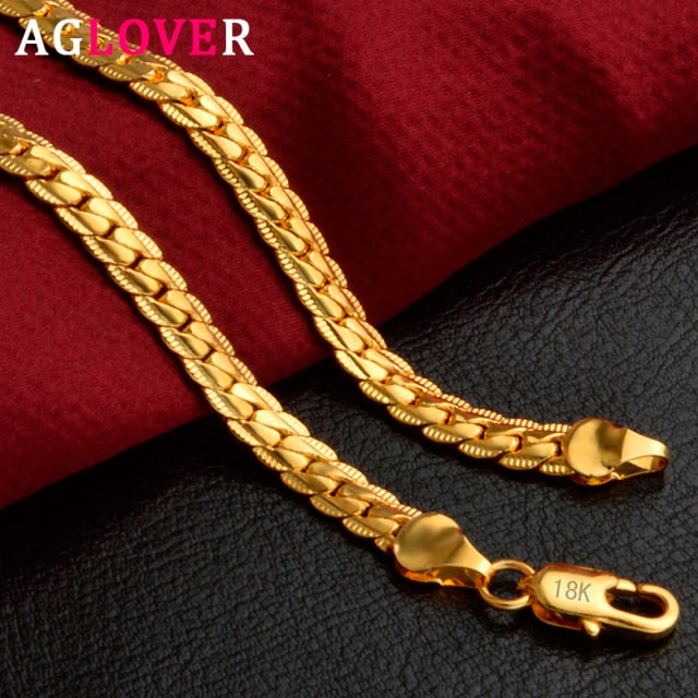 AGLOVER 925 Sterling Silber 50,8 cm 18 Karat Gold 6 mm volle seitliche Kette Halskette für Frauen Mann Modeschmuck Charm Halskette Geschenk