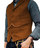 Herren Anzug Weste Braun Hochzeit Wolle Tweed Business Weste Jacke Casual Slim Fit Gilet Homme Westen für Trauzeugen Mann Hochzeit