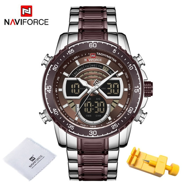 NAVIFORCE Mens Military Sports Waterproof Watches Luxury Analog Quartz Digital Wrist Watch for Men Bright Backlight Gold Watches
