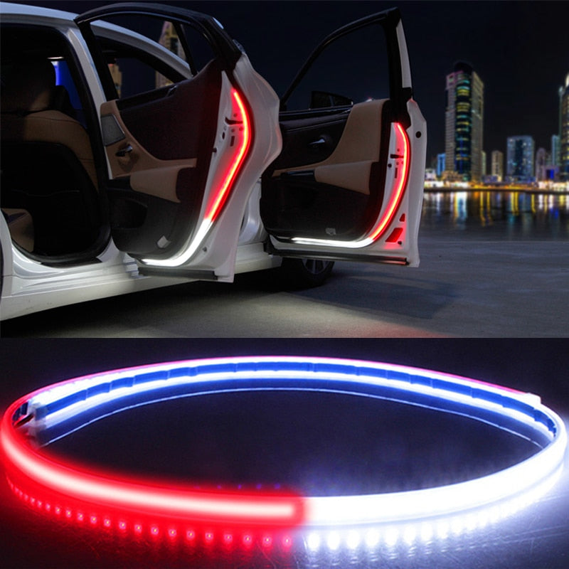 Luz LED de bienvenida para puerta Interior de coche, tira de lámpara de señal estroboscópica de advertencia de seguridad, 120cm, resistente al agua, 12V, luces ambientales decorativas para coche
