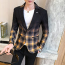Männer Blazer 2020 Frühling Neue Colorblock Plaid Blazer Männer Slim Casual Man Blazer Hochzeit Business Party Kleidung Kleid Männer Mäntel