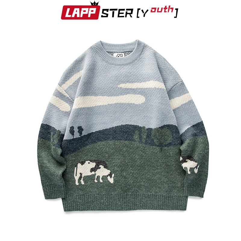 LAPPSTER-Jugend Männer Kühe Vintage Winter Pullover 2020 Pullover Herren Oansatz Koreanische Mode Pullover Frauen Casual Harajuku Kleidung