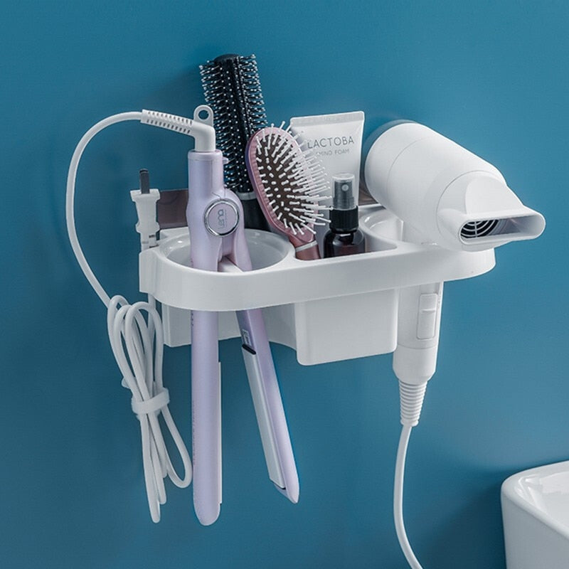 Soporte para secador de pelo manos libres, caja de almacenamiento, estante de rizador para baño, organizador, estante de almacenamiento, conjunto de accesorios de baño para el hogar