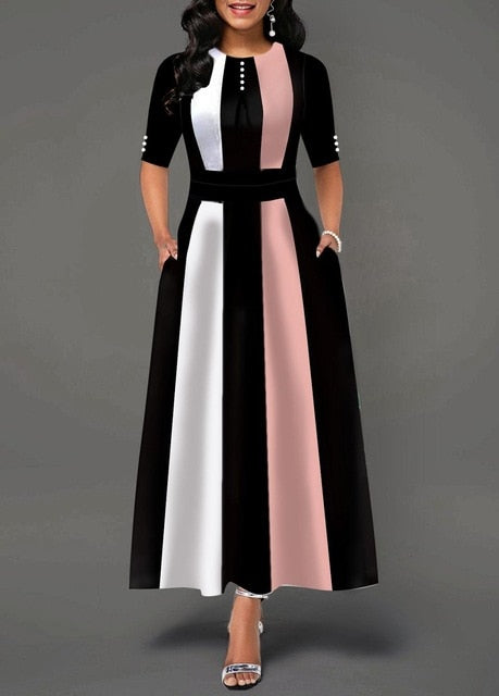 Vestido de media manga a la moda para mujer, elegante vestido largo con estampado geométrico y cuello redondo para fiesta de baile
