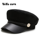 Sun Casual Military Caps Frau Cotton Beret Flat Hats Captain Cap Trucker Vintage Black Sport Dad Bone Male Damen Lederhut