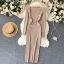 Croysier Kleider für Frauen 2020 Sexy trägerloses geripptes gestricktes, figurbetontes Kleid Frauen Winter Langarm Midi Pullover Kleid Kleidung