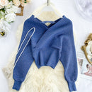 220 Neue Sexy V-Ausschnitt Mode Helle Seide Pullover Frauen Herbst Fledermaus Ärmel Kurze Taille Bodenbildung Hemd Winterkleidung Frauen